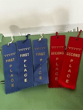 Vintage Satin Blue First Place & Red Second Place Ribbon Lot of 5